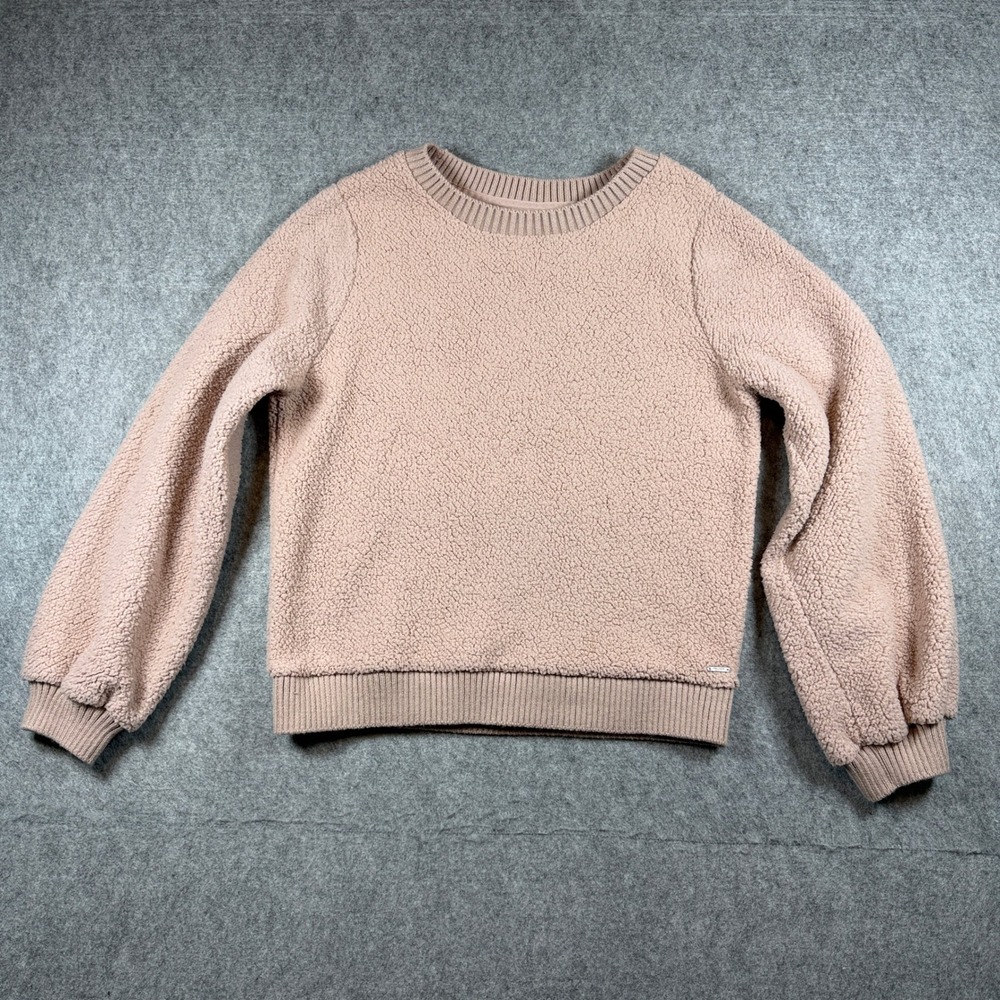 Abercrombie & Fitch Womens Soft Sherpa Sweatshirt Medium Pink Ribbed Trim
